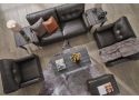 Genuine Leather Lounge Suite Set in White/ Brown (Ottoman + Armchair + 2 Seater + 3 Seater) - Boga