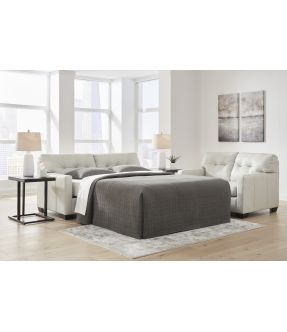 3 Seater Pull Out Double Size Genuine Leather Sofa Bed in White/ Brown - Boga