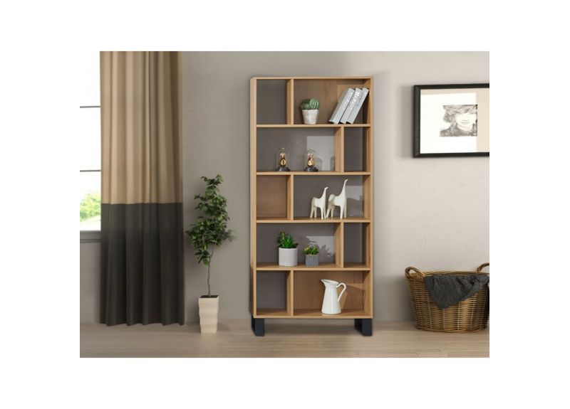 Wooden Bookcase with 5 Shelves in Oak Colour - Bronte