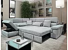 Corner Lounge with Chaise Sofa Bed in Knit Fabric and Adjustable Headrest - Samaria