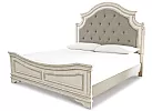 French Provincial White Wooden King Upholstered Bed Frame - Caroline