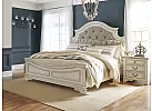 French Provincial White Wooden King Upholstered Bed Frame - Caroline