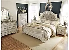 French Provincial White Wooden King Upholstered Bed Frame - Caroline