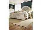 French Provincial White Wooden King Upholstered Bed Frame - Caroline