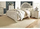 French Provincial White Wooden King Upholstered Bed Frame - Caroline