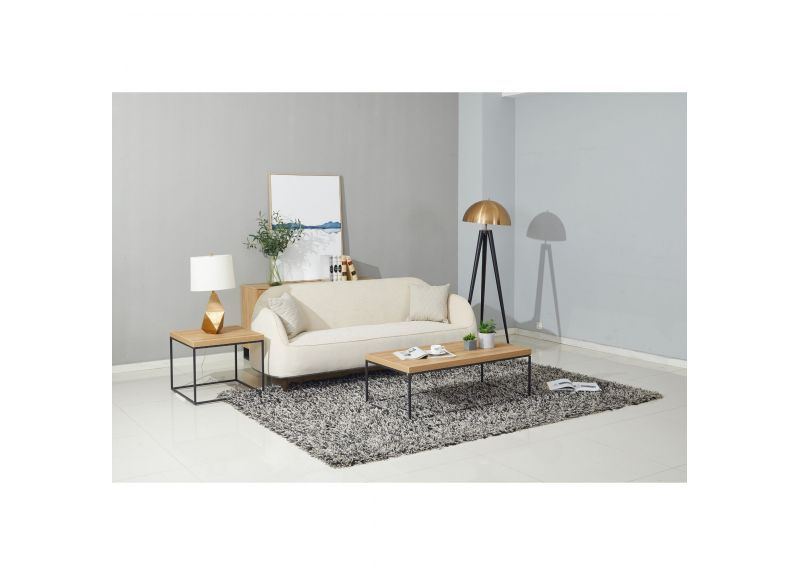 Square Wooden Side Table with Metal Legs in Oak/ Marble White Colour - Cathy