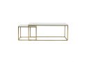Set of 2 Wooden Coffee Table with Gold Legs in Marble White Colour - Celine