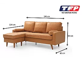 Brown Scandinavian Style Faux Leather Tufted 3 Seater Sofa with Reversible Chaise - Canberra