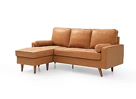 Brown Scandinavian Style Faux Leather Tufted 3 Seater Sofa with Reversible Chaise - Canberra