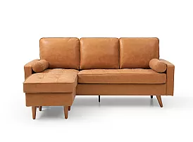 Brown Scandinavian Style Faux Leather Tufted 3 Seater Sofa with Reversible Chaise - Canberra