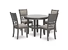 Wooden Round Dining Table with 4 Fabric Dining Chairs in Light/ Dark Brown - Karakin