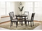 Wooden Round Dining Table with 4 Fabric Dining Chairs in Light/ Dark Brown - Karakin