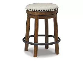 Swivel Stool with Metal Footrest and Fabric Upholstery - Vincent