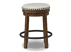 Swivel Stool with Metal Footrest and Fabric Upholstery - Vincent