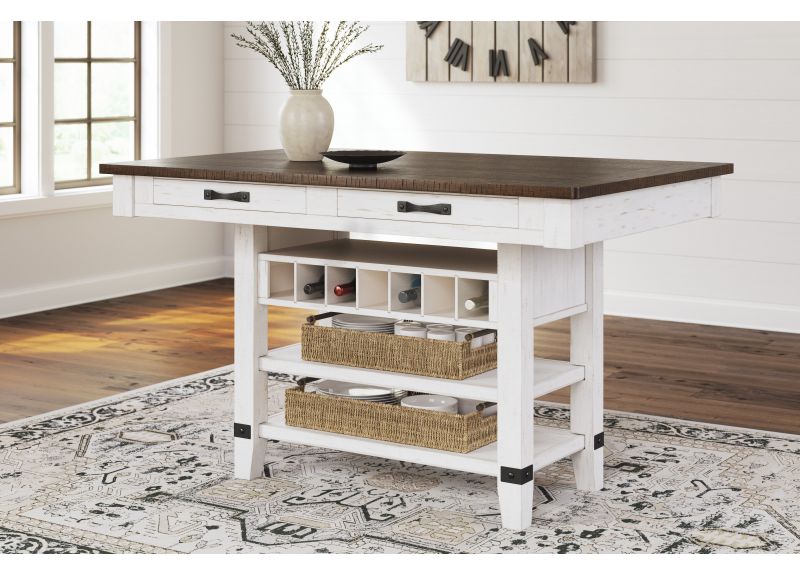 Freestanding Wooden Rectangular Kitchen Island with Two Drawers and Shelves - Vincent