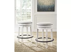 Swivel Stool with Metal Footrest and Fabric Upholstery - Vincent