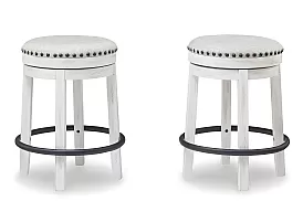 Swivel Stool with Metal Footrest and Fabric Upholstery - Vincent