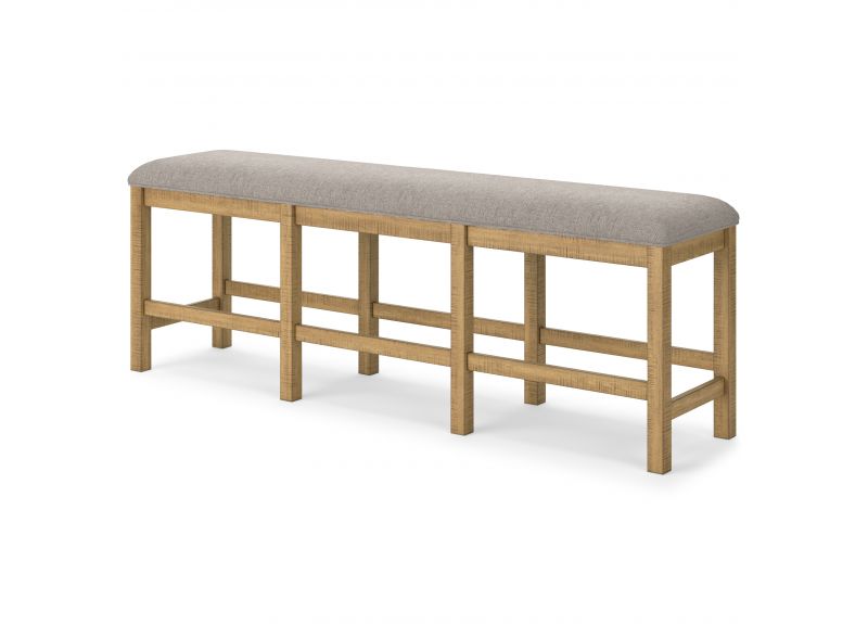 Brown Wooden Dining Bench with Fabric Upholstery and Foot Bar - Harman