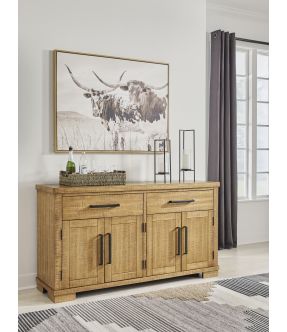 Brown Wooden Buffet Cabinet with 2 Double Doors and 2 Drawers - Harman