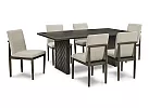 Ribbed Patterns Wooden Rectangular Dining Table Set with 4 Tan Upholstered Chairs and Bench – Cambridge