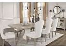 Wooden Rectangular Extendable (4-8 Seaters) Dining Table Set with 8 Fabric White Upholstered Dining Chairs - Scotsdale