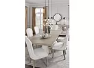 Wooden Rectangular Extendable (4-8 Seaters) Dining Table Set with 8 Fabric White Upholstered Dining Chairs - Scotsdale