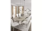 Wooden Rectangular Extendable (4-8 Seaters) Dining Table Set with 8 Fabric White Upholstered Dining Chairs - Scotsdale