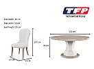 Wooden Round (4-6 Seaters) Dining Table Set with 4 Fabric White Upholstered Dining Chairs - Scotsdale