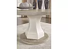 Wooden Round (4-6 Seaters) Dining Table Set with 4 Fabric White Upholstered Dining Chairs - Scotsdale