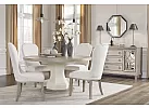 Wooden Round (4-6 Seaters) Dining Table Set with 4 Fabric White Upholstered Dining Chairs - Scotsdale