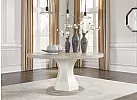 Wooden Round (4-6 Seaters) Dining Table Set with 4 Fabric White Upholstered Dining Chairs - Scotsdale