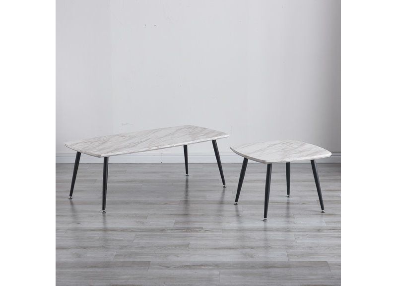 Set of 2 Marble Coffee Table with Metal Legs in White Colour - Dora