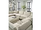 Beige Large Ottoman in Fabric Upholstery - Blakeview