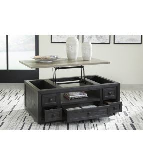 Black Wooden Lift-top Rectangular Coffee Table with Storages in Classic Style - Laglan