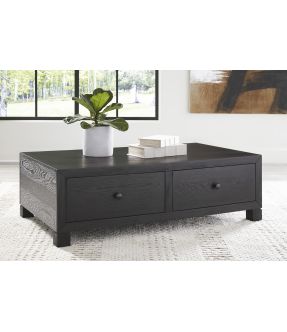 Black Wooden Rectangular Coffee Table with Drawers in Classic Style - Laglan