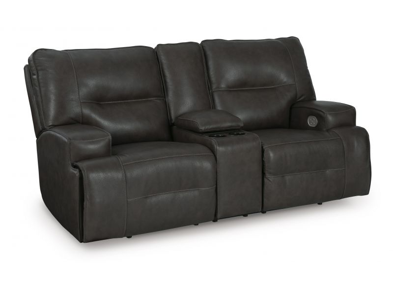 Electric 2 Seater Leather Recliner with Console in Black Colour - Falcon