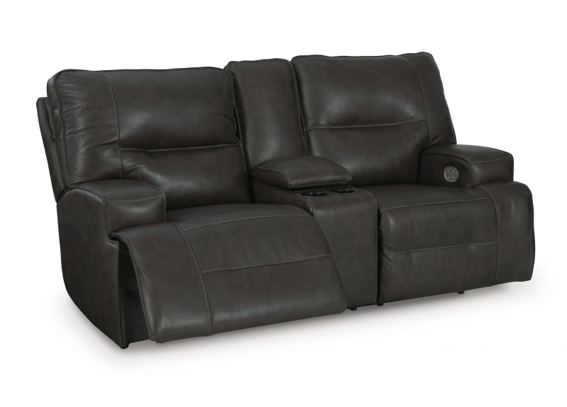 Electric 2 Seater Leather Recliner with Console in Black Colour - Falcon