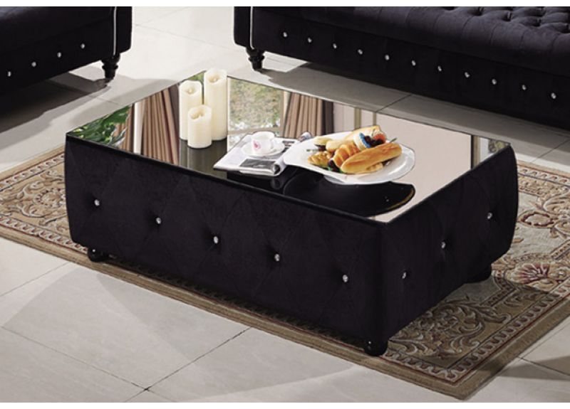 Francis Tufted Coffee Table with Glass Top with Crystal - Floor Stock