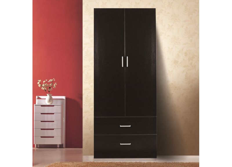Free Standing Corner Wardrobe in Black/White with 2 Doors and 2 Drawers - Rowan