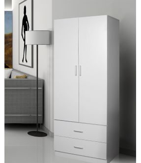 Free Standing Corner Wardrobe in Black/White with 2 Doors and 2 Drawers - Rowan