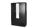 Black/ White 3 Door Mirrored with 5 Shelves Wardrobe - Sunbury