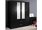 Black/ White 4 Door Mirrored with 2 Drawers Wardrobe - Sunbury