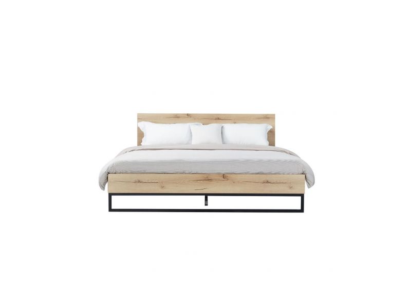 Wooden/ Timber Contemporary Queen Bed Frame with Metal Leg in Natural Oak Colour - Coogee