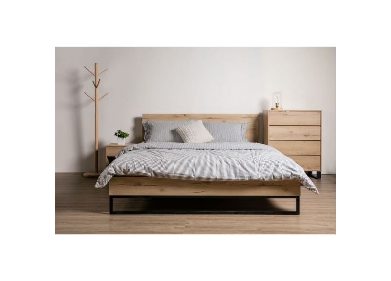 Wooden/ Timber Contemporary Double Bed Frame with Metal Leg in Natural Oak Colour - Coogee