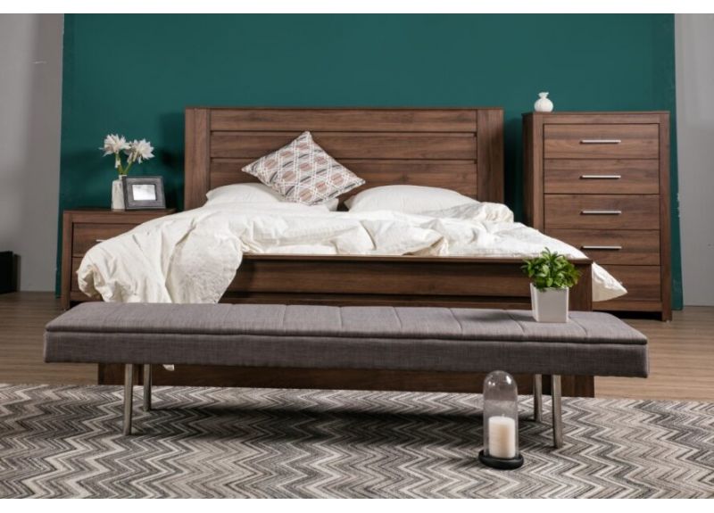 Wooden/Timber Contemporary Double Bed Frame with Dark Oak/ Walnut Colour - Jason