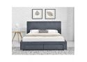 Fabric Upholstered Queen Bed Frame with 4 Storage Drawers in Dark Grey - Lucas