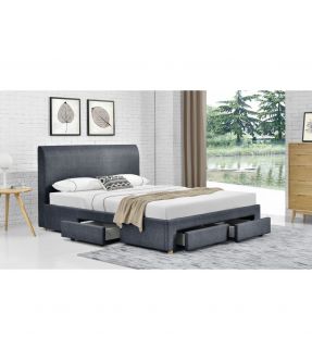 Fabric Upholstered Double Bed Frame with 4 Storage Drawers in Dark Grey - Lucas