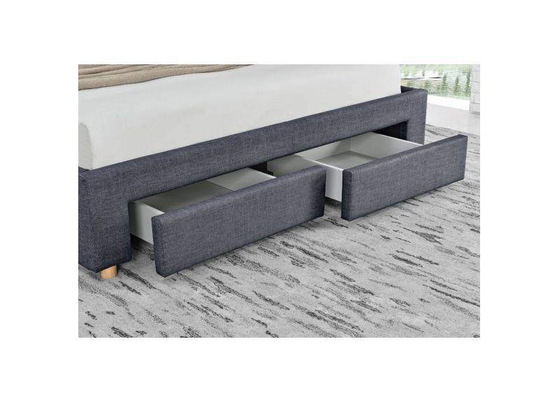 Fabric Upholstered Queen Bed Frame with 4 Storage Drawers in Dark Grey - Lucas