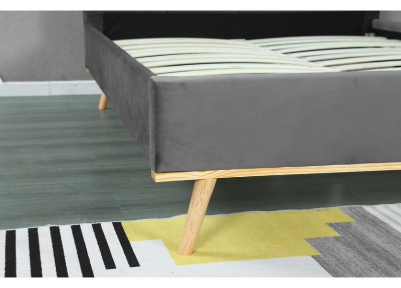 Velvet Upholstered Queen Bed Frame in MDF Wood - Matthew
