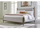 Grey Fabric Upholstered and Contrasting Wooden King Bed Frame with Sling Style Cushioned Headboard - Jarklin